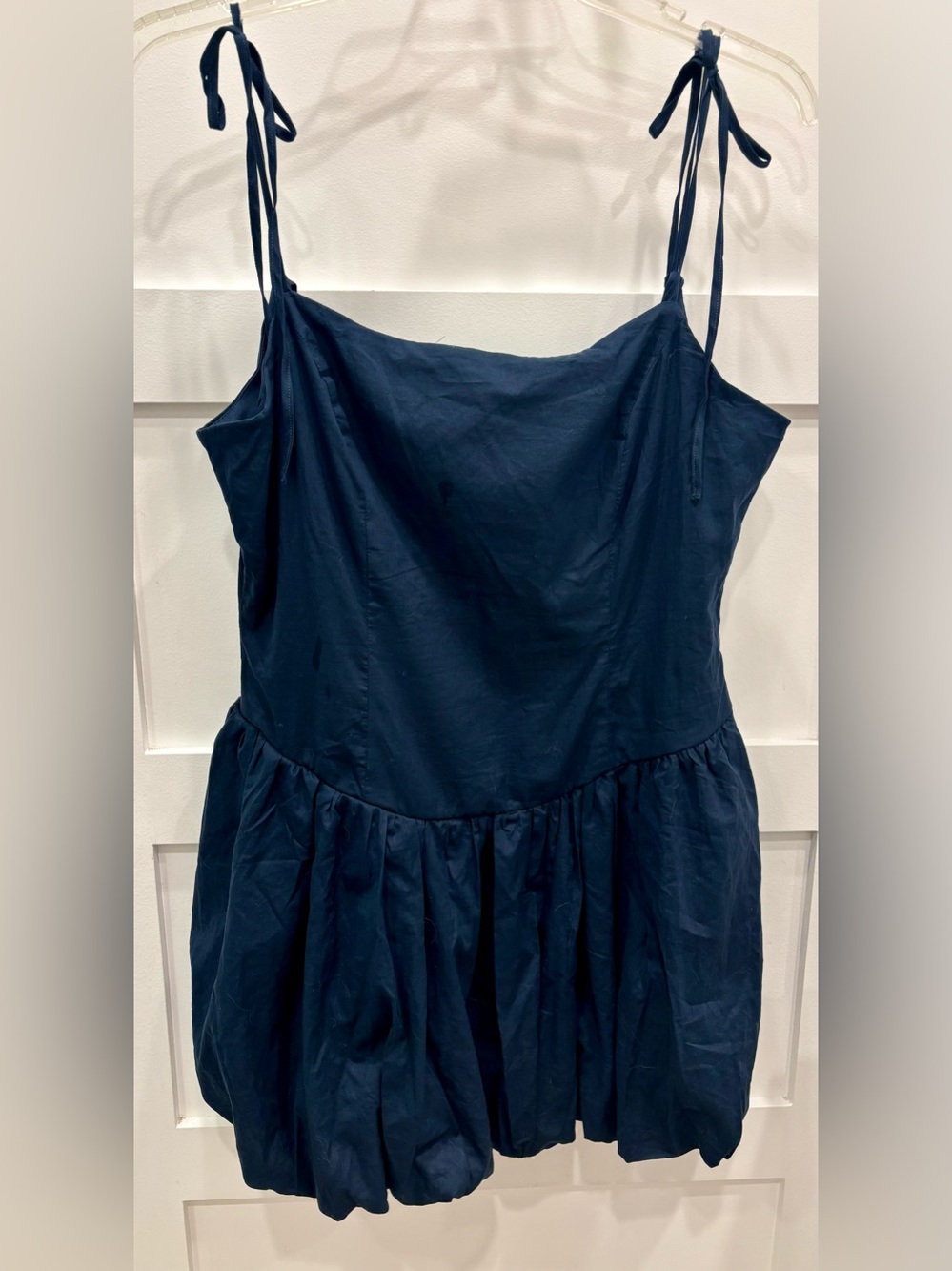 Francesca's Collections Navy Blue Tie-Shoulder Dropped Waist Bubble Hem Dress